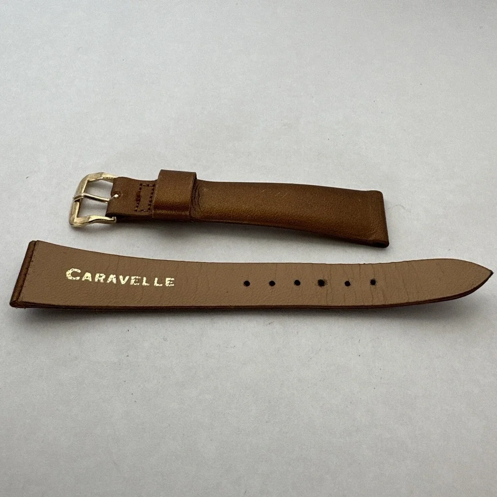Caravelle Brown Leather Watch Strap Gold Tone Buckle Replacement Band